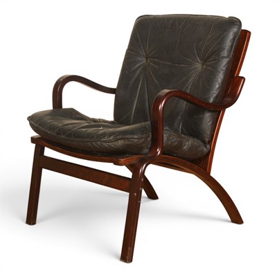 Lot 627 - A mid century Danish black leather bentwood...