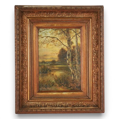 Lot 372 - English school, 19th century, river landscape,...