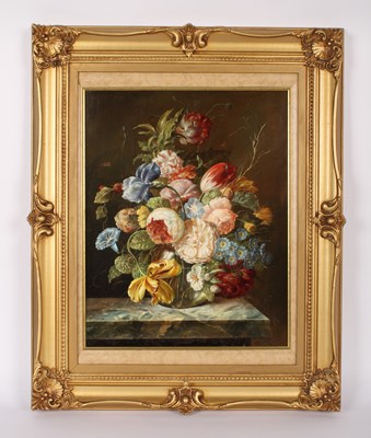Lot 272 - English school, still life of flowers, oil on...