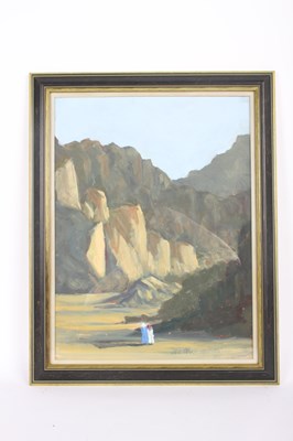 Lot 617 - Contemporary, cliffside landscape, oil on...