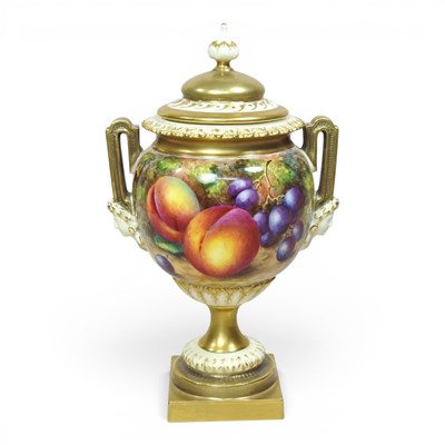 Lot 20 - A Royal Worcester porcelain twin handled vase...