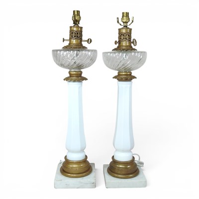 Lot 22 - A pair of large 19th century opaline glass oil...