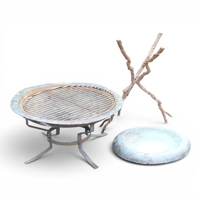 Lot 707 - A metal firepit, 71cm diameter, together with...