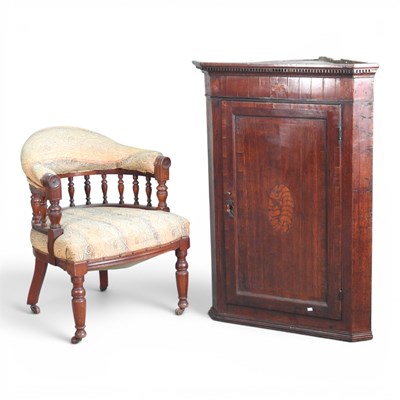 Lot 629 - A George III oak and inlaid hanging corner...