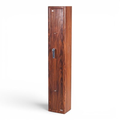 Lot 486 - A metal gun cabinet, with a simulated wooden...