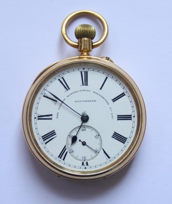 Lot 12 - An 18ct gold cased keyless wind open faced...