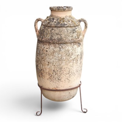 Lot 69 - A terracotta amphora vase, on a metal stand,...