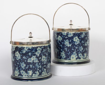 Lot 728 - A pair of blue and white pottery biscuit...