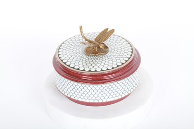 Lot 922 - A Dragonfly Top Porcelain Box, W13.5cm H10.5cm