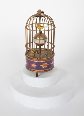 Lot 162 - A brass birdcage automaton clock, H:17cm W:8cm