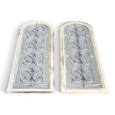 Lot 645 - A pair of white painted garden mirrors, each...