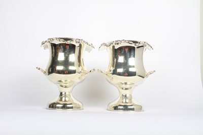 Lot 46 - A pair of silver plated wine coolers, each in...