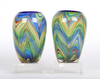 Lot 415 - A pair of Murano style coloured glass vases