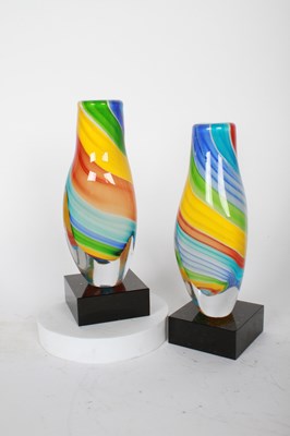 Lot 416 - A pair of Murano style coloured glass vases
