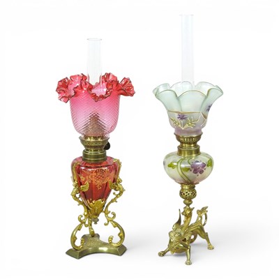 Lot 383 - An ornate 19th century gilt metal oil lamp,...