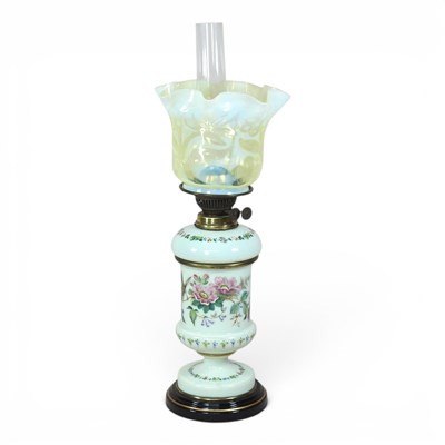 Lot 62 - A 19th century French opaline glass oil lamp,...