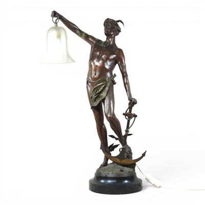 Lot 29 - A large early 20th century French spelter lamp,...