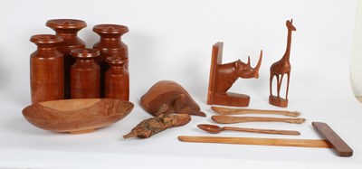 Lot 717 - A collection of hand-carved woodware,...