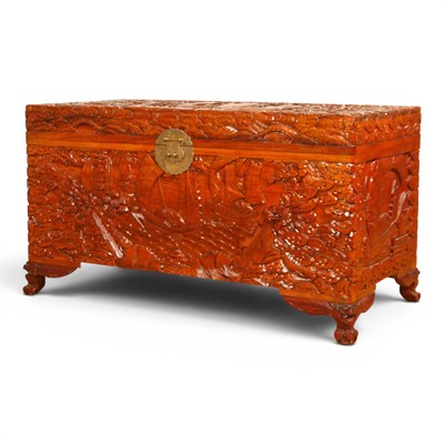 Lot 505 - A Chinese carved camphorwood chest, 100cm
