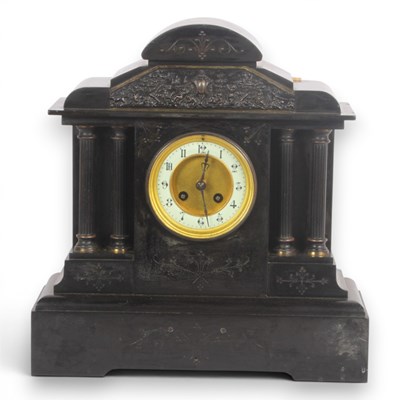 Lot 164 - A 19th century French black slate mantel clock,...