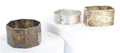Lot 75 - Three silver napkin rings, 65g
