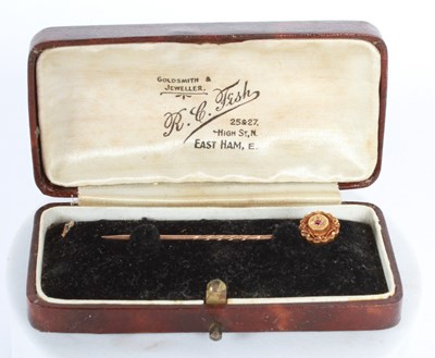 Lot 9 - A Victorian 15 carat gold ruby set stick pin,...