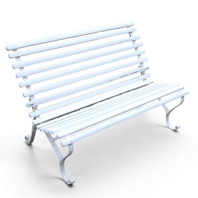 Lot 120 - A white painted slatted wooden garden bench,...