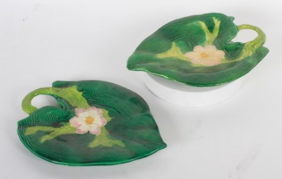 Lot 142 - A pair of Victorian majolica leaf dishes,...