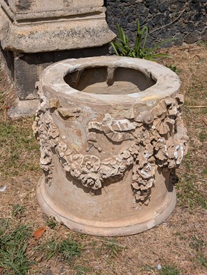 Lot 588 - A large terracotta garden plinth, relief...