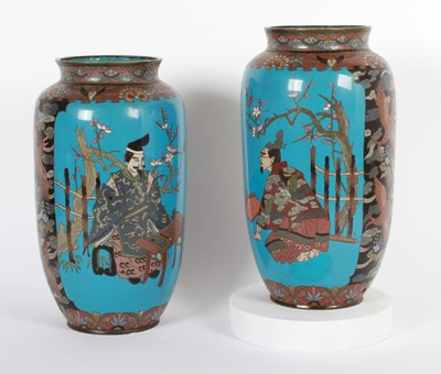 Lot 95 - A pair of Japanese cloisonné enamel vases,...