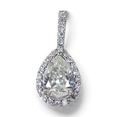 Lot 182 - A modern 14 carat white gold pear shaped...