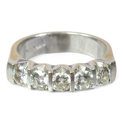 Lot 35 - An 18 carat white gold five stone diamond ring,...