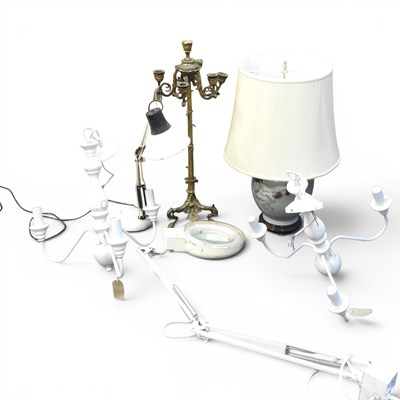 Lot 364 - A collection of lamps, painted chandeliers and...