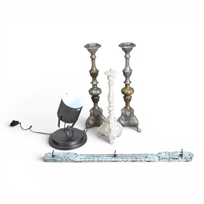 Lot 380 - A pair of cast metal altar sticks, 66cm high,...