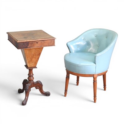 Lot 555 - A Victorian walnut ladies work table, on a...