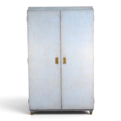 Lot 528 - A blue painted And So To Bed double wardrobe