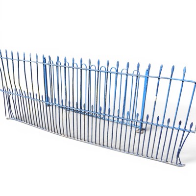 Lot 689 - A blue painted iron garden railing, 223cm wide,...