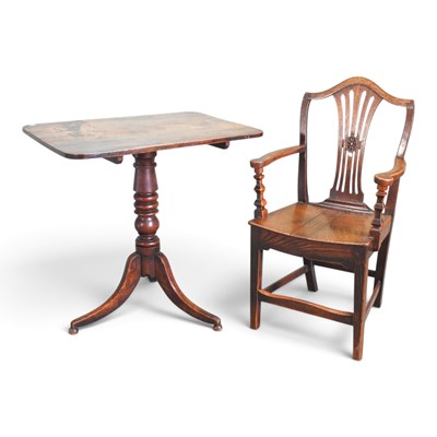 Lot 576 - A 19th century oak tripod table, together with...