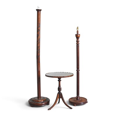 Lot 504 - A turned wooden standard lamp, 165cm high,...