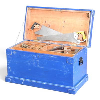 Lot 475 - A blue painted wooden carpenter's tool chest,...