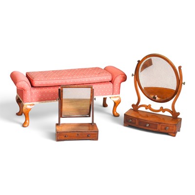Lot 574 - A 1930s walnut and red upholstered window seat,...