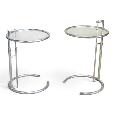 Lot 23 - After Eileen Gray, a pair of chrome glass top...