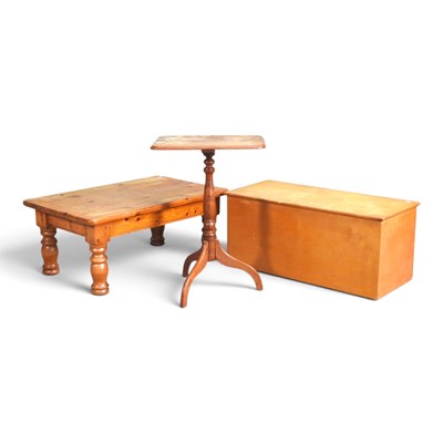 Lot 604 - A pine tripod table, together with a pine...