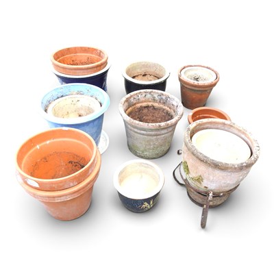 Lot 333 - A collection of various glazed garden pots,...