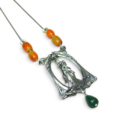 Lot 64 - An Art Nouveau style sterling silver and jade...