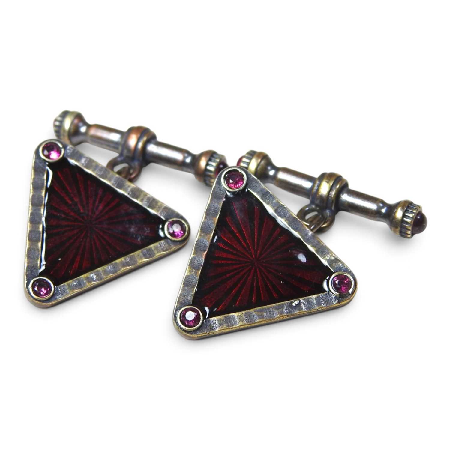 Lot 45 - A pair of Russian style white metal and red...