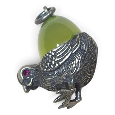 Lot 88 - A modern Faberge style silver and jade pendant,...