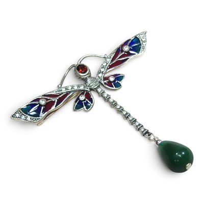 Lot 86 - A modern silver and enamel brooch, in the form...