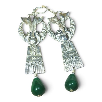 Lot 95 - A pair of modern silver and jade Egyptian...