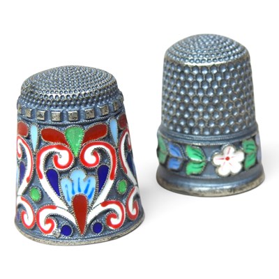Lot 84 - A white metal cloisonne enamel thimble,...